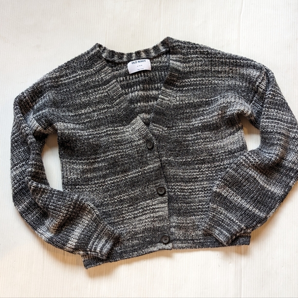 OLD NAVY heathered gray slouchy v-neck cardigan sweater - Picture 8 of 9